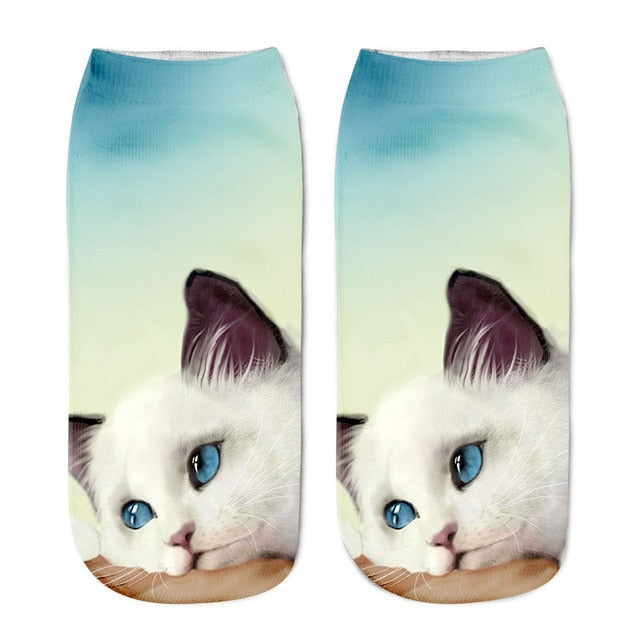 3D Cat Print Women's Ankle Socks