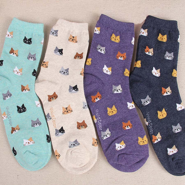 Spring Cat Faces Socks