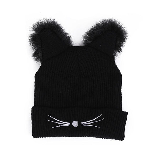 Cat Moustache Knitted Beanie