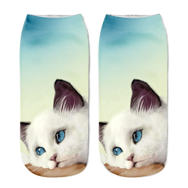 3D Cat Print Women's Ankle Socks