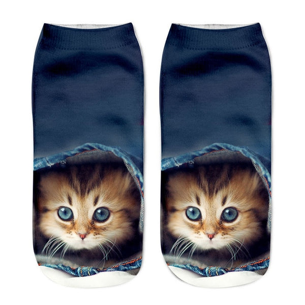 3D Cat Print Women's Ankle Socks