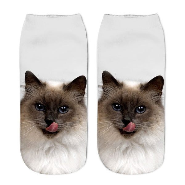 3D Cat Print Women's Ankle Socks