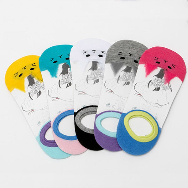 5 pcs/set Cute Cat Face Ankle Socks