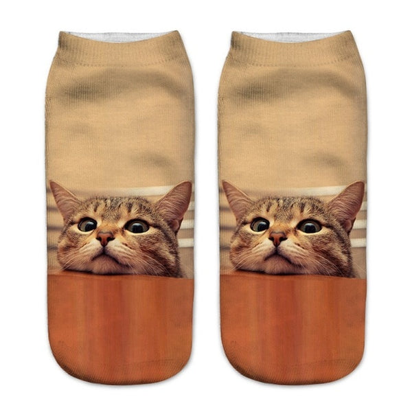 Funny Short Printed Cat Socks