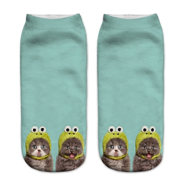 Funny Short Printed Cat Socks