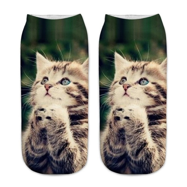 Funny Short Printed Cat Socks