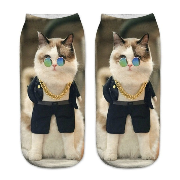 Funny Short Printed Cat Socks